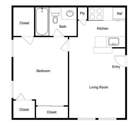 Floor plan for studio, 1 bath, 441 sqft